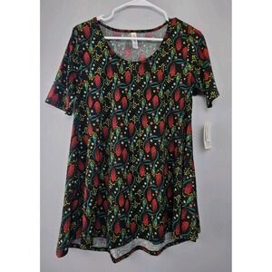 NWT LuLaRoe Perfect T Shirt Scoop Neck Sz XS Black Red Floral HTF